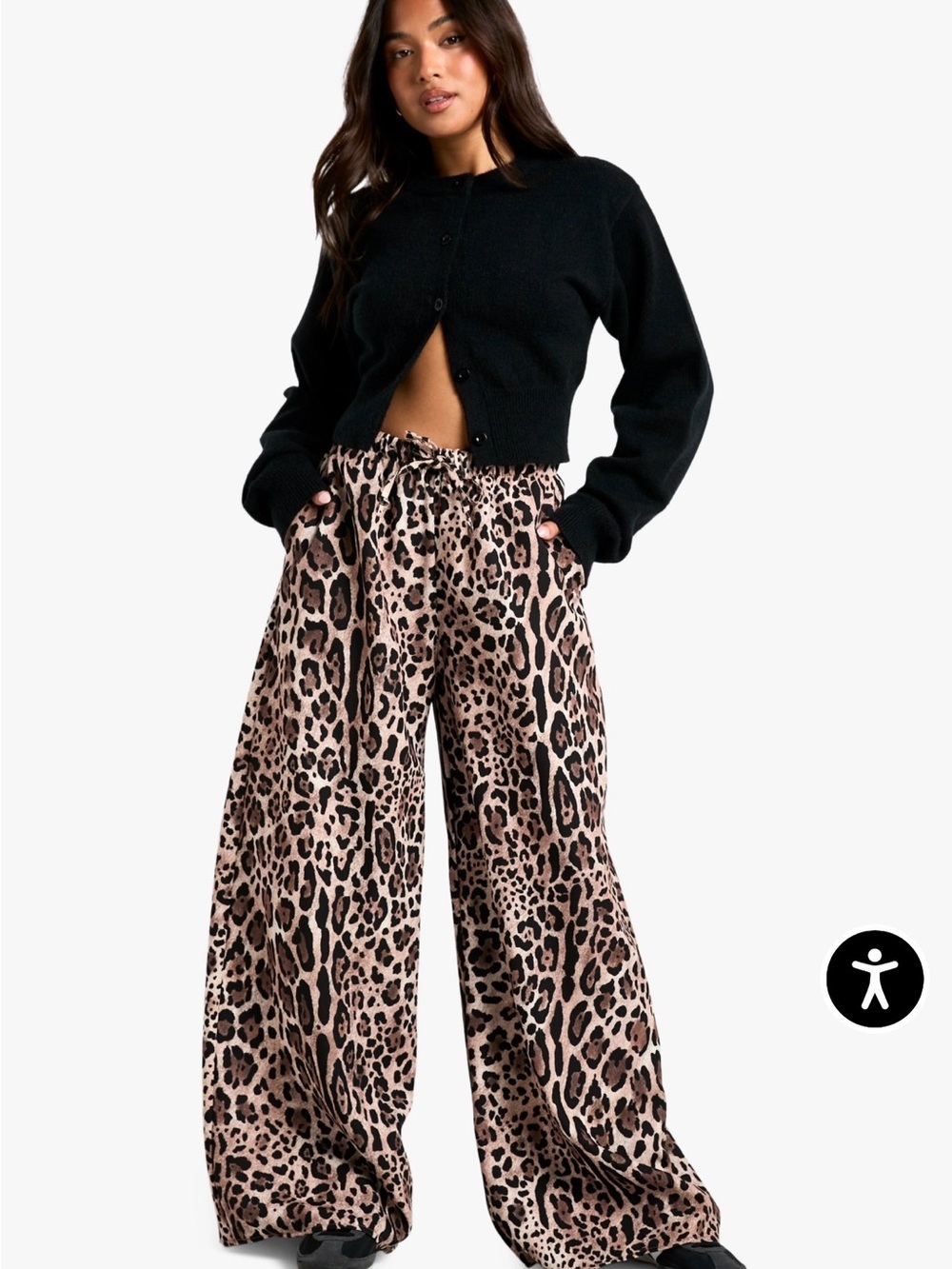 Boohoo Leopard Print Wide Leg Pants - Beige & Black